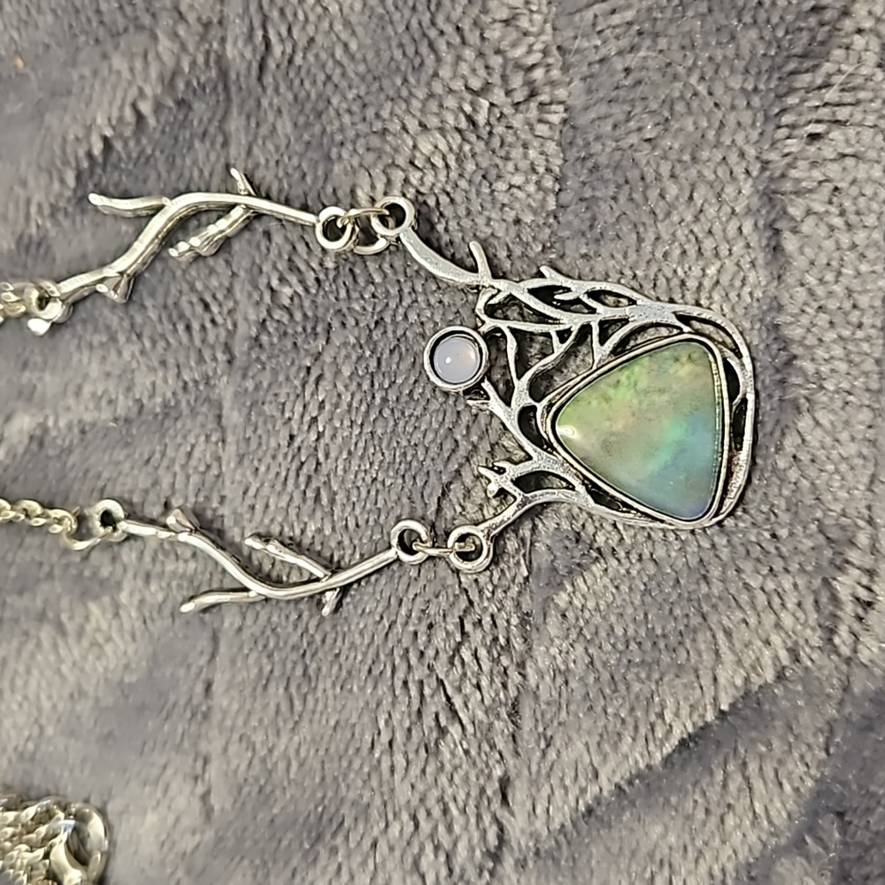 Silvery antler necklace with faux opal and moonstone NEW WITH TAGS